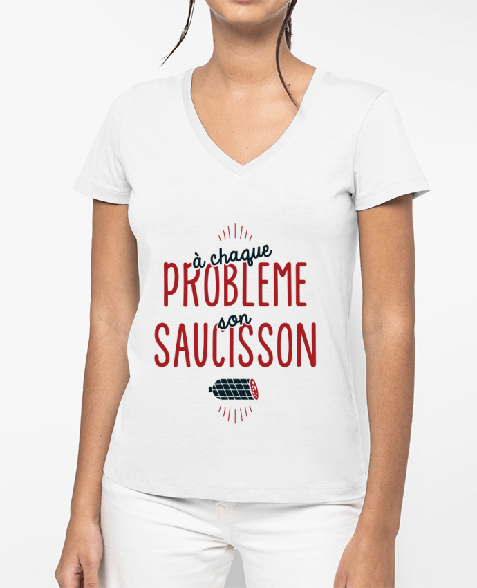 T-shirt femme col V Saucisson apéro par PTIT MYTHO
