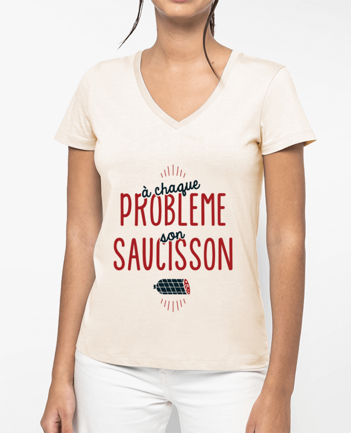 T-shirt femme col V Saucisson apéro par PTIT MYTHO