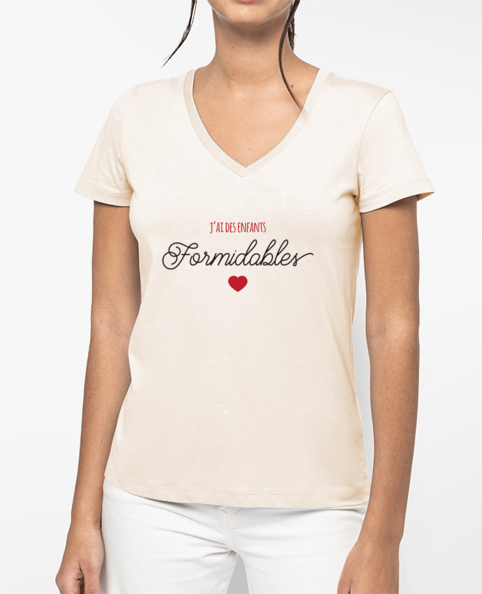 T-shirt femme col V J'ai des enfants formidables - Papa Maman par tunetoo