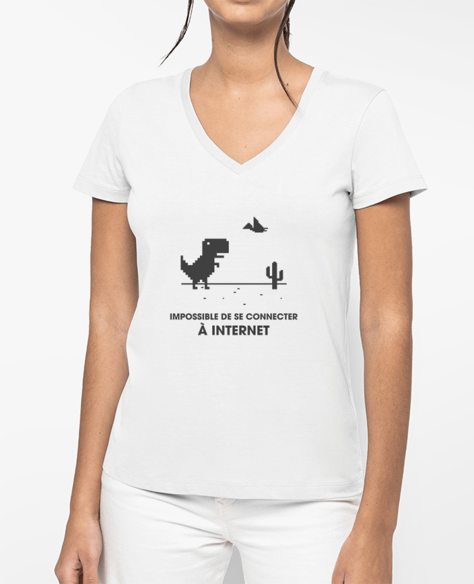 T-shirt femme col V Impossible de se connecter à internet par tunetoo