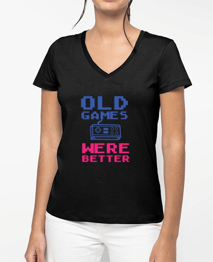 T-shirt femme col V Old games were better par tunetoo