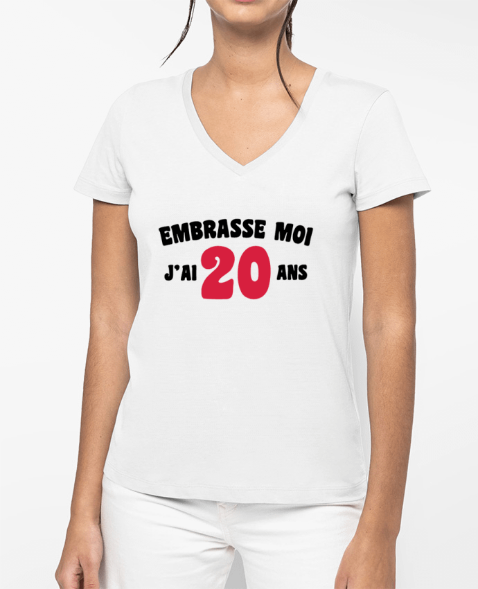 T-shirt femme col V Embrasse moi j'ai 20 ans par tunetoo
