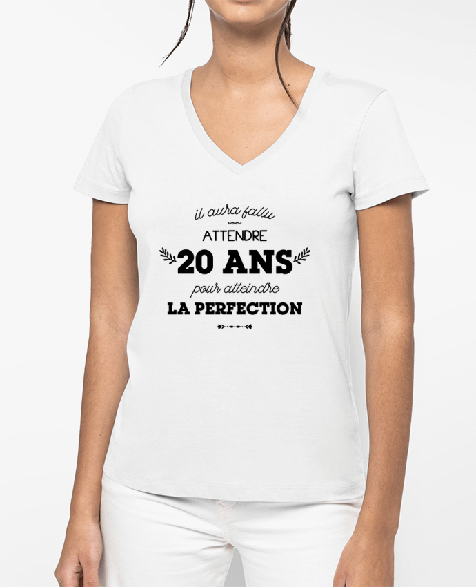 T-shirt femme col V 20 ans perfection - Anniversaire par tunetoo