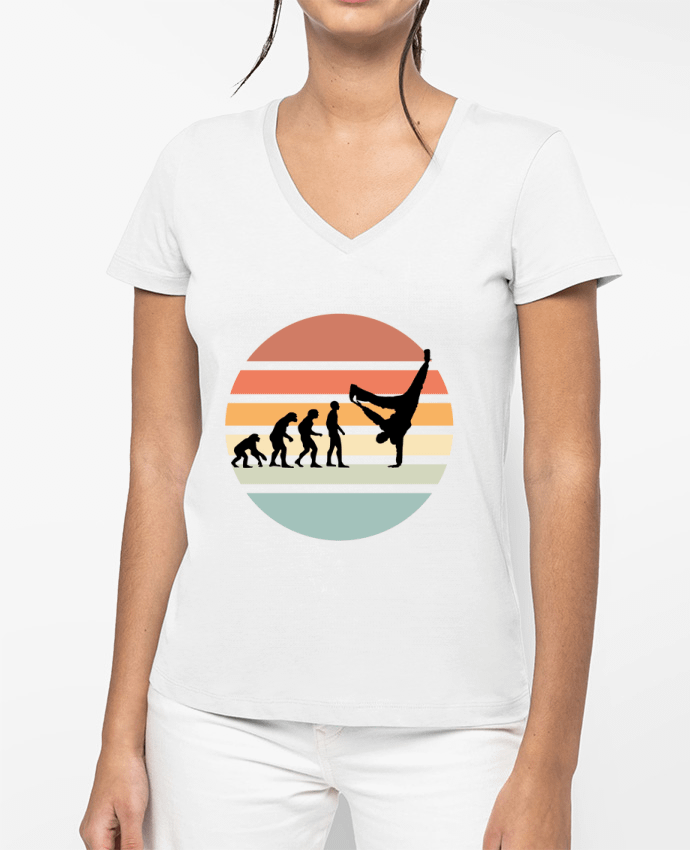 T-shirt femme col V Evolution de l'homme      HIP HOP par Cheerocki