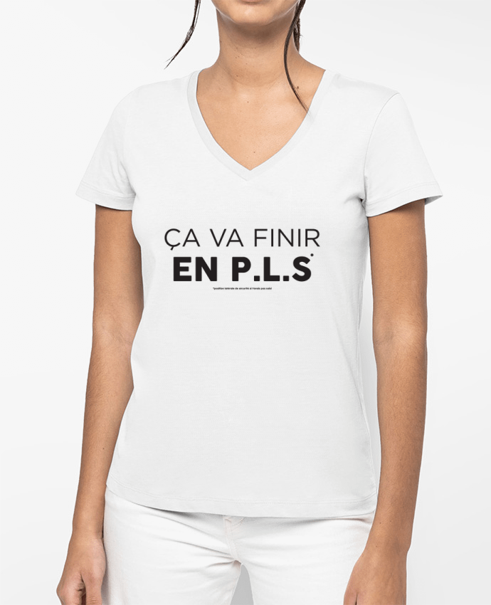 T-shirt écoresponsable col V femme ça va finir en PLS - Apéro por tunetoo