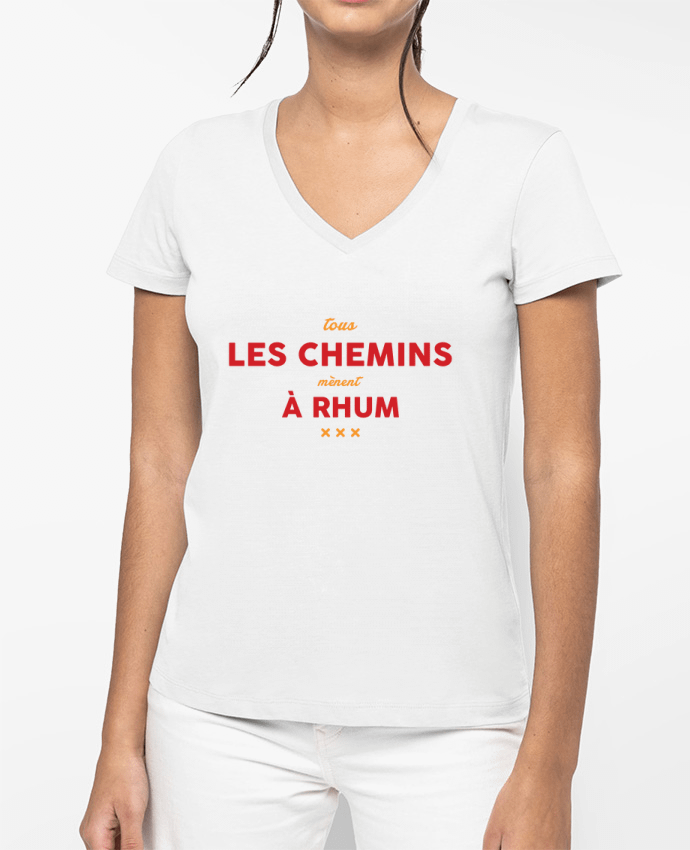 T-shirt femme col V Tous les chemins mènent à rhum - Apéro par tunetoo