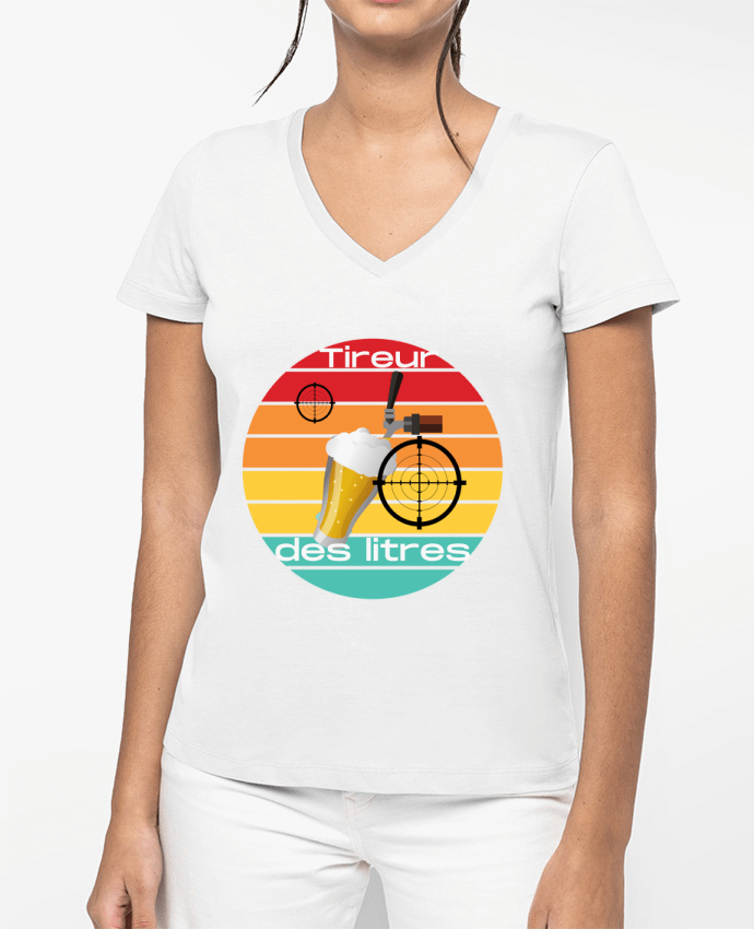 T-shirt femme col V Tireur des litres par Cheerocki