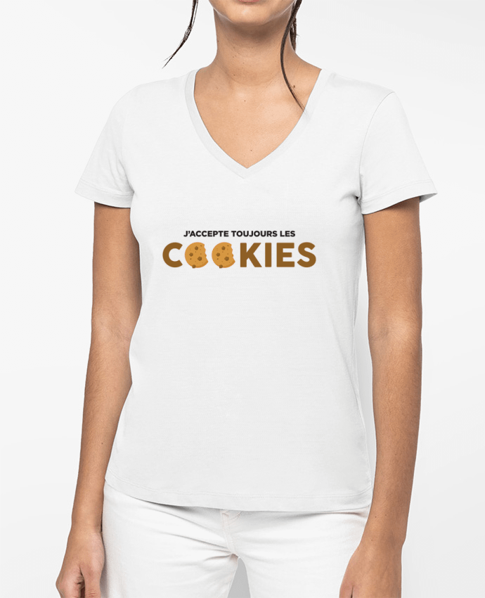T-shirt femme col V J'accepte toujours les cookies par tunetoo