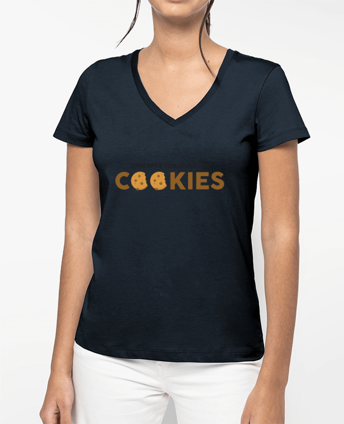 T-shirt femme col V J'accepte toujours les cookies par tunetoo