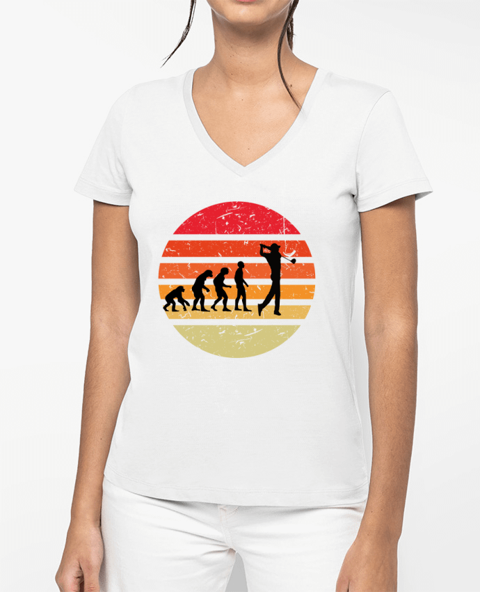 T-shirt femme col V Evolution de l'homme GOLF par Cheerocki