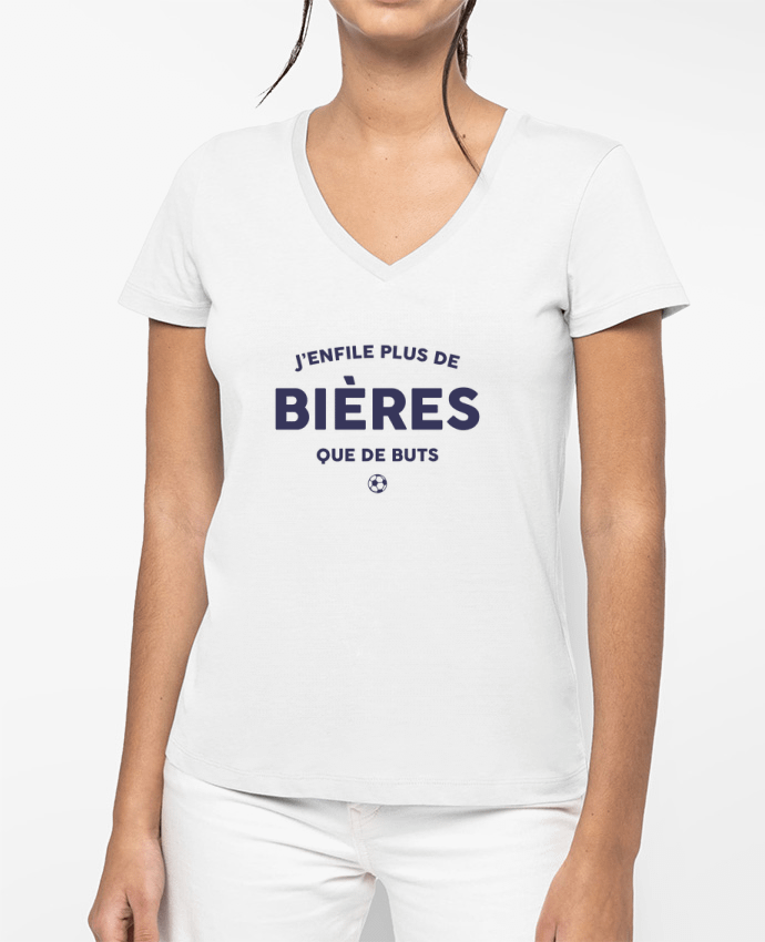 T-shirt femme col V J'enfile plus de bières que de buts par tunetoo