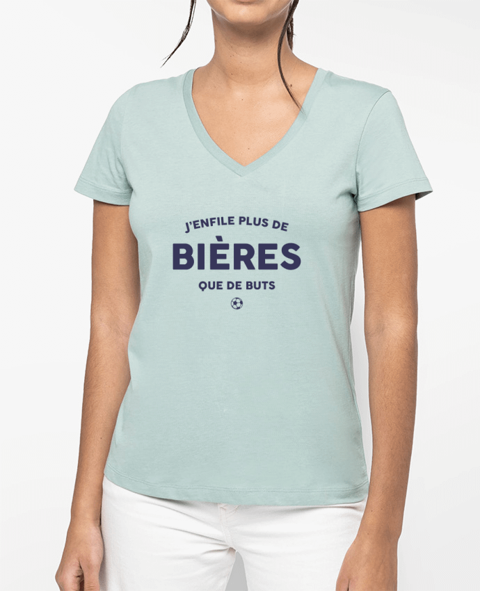 T-shirt femme col V J'enfile plus de bières que de buts par tunetoo