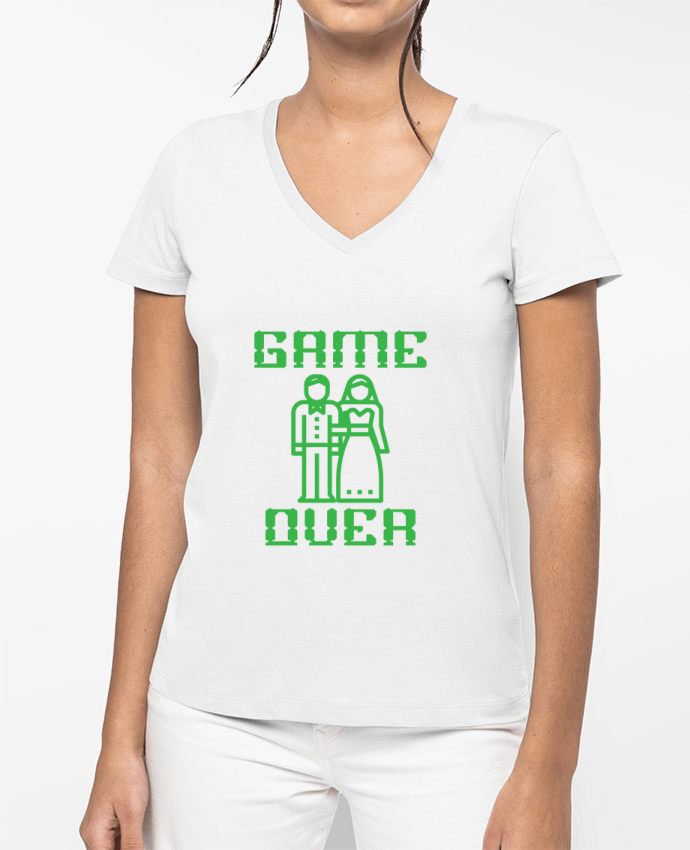 T-shirt femme col V Game Over - Mariage par tunetoo