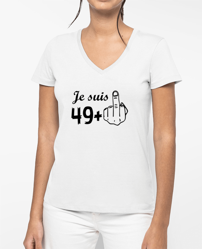 T-shirt femme col V Je suis 49+ par tunetoo