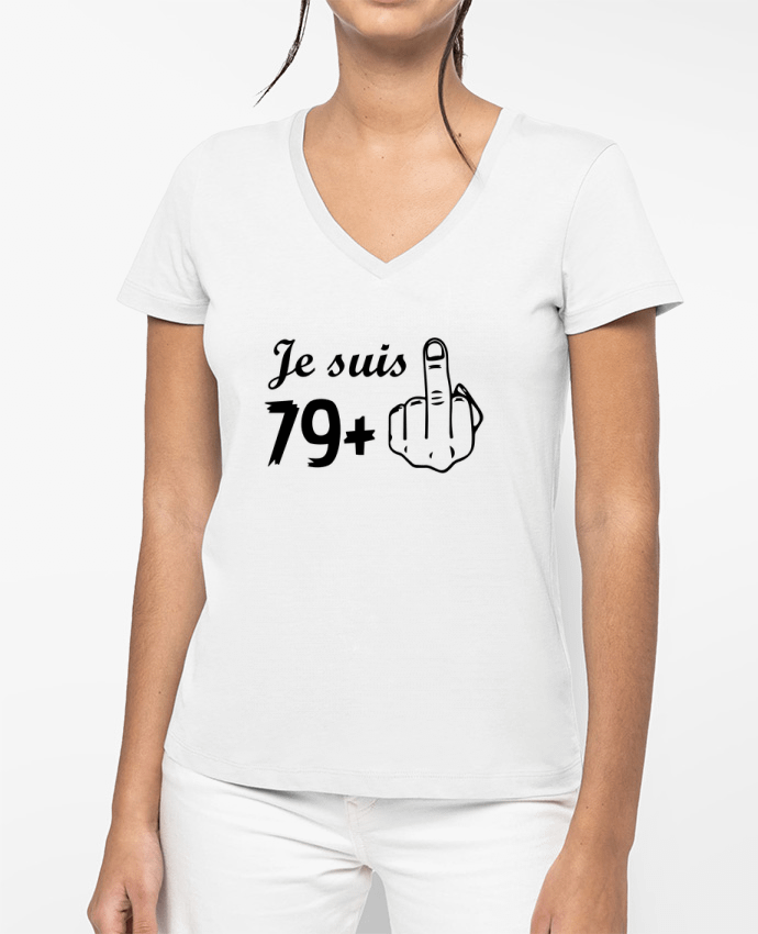 T-shirt femme col V Je suis 79+ par tunetoo