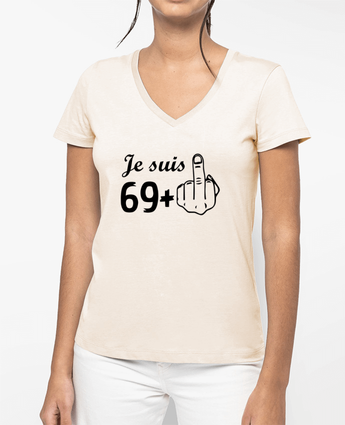 T-shirt femme col V Je suis 69+ par tunetoo