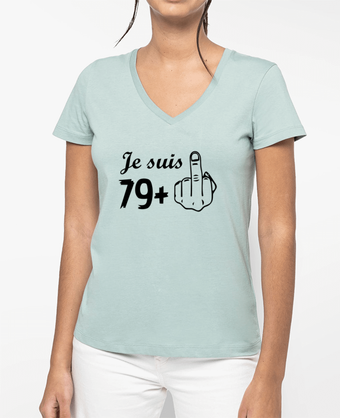 T-shirt femme col V Je suis 79+ par tunetoo