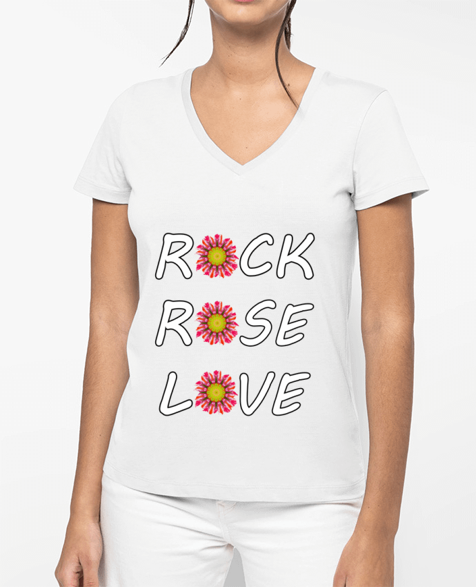 T-shirt femme col V Rock Rose Love par LV-CREATOR