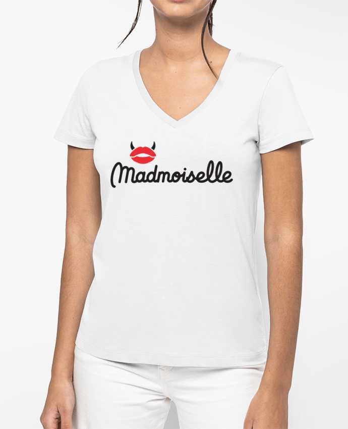 T-shirt femme col V Madmoiselle + logo par Madmoiselle Rose