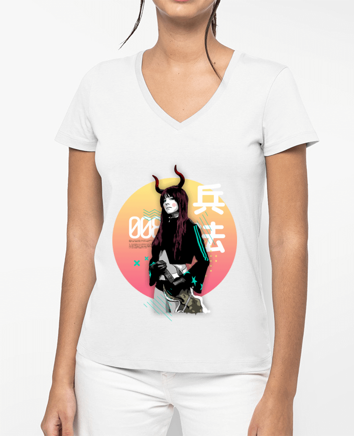 T-shirt femme col V Onna Bugeisha 008 par Pils