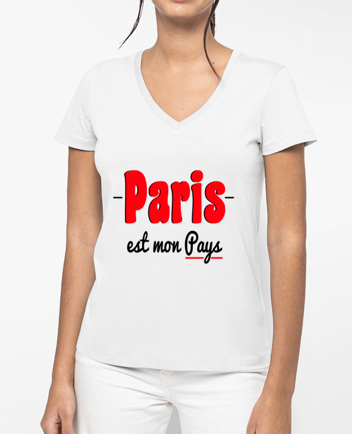 T-shirt femme col V Paris est mon Pays par Arepo
