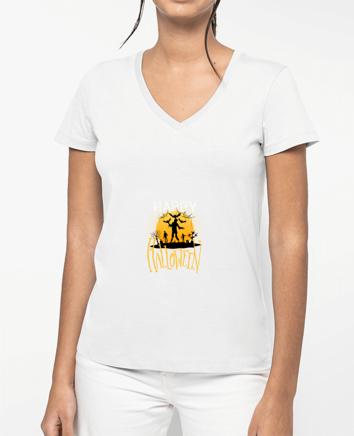 T-shirt femme col V Halloween par design studio
