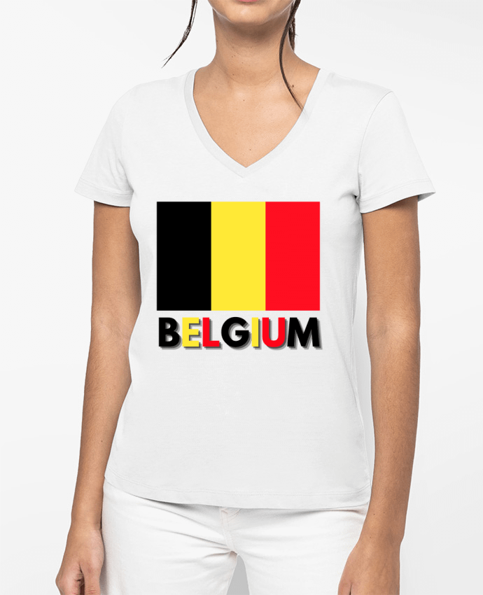 T-shirt femme col V Drapeau Belgium par Anastasia