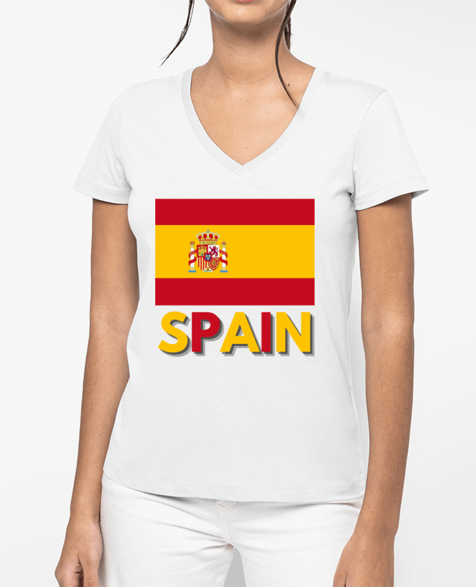T-shirt femme col V Drapeau Espagne par Anastasia