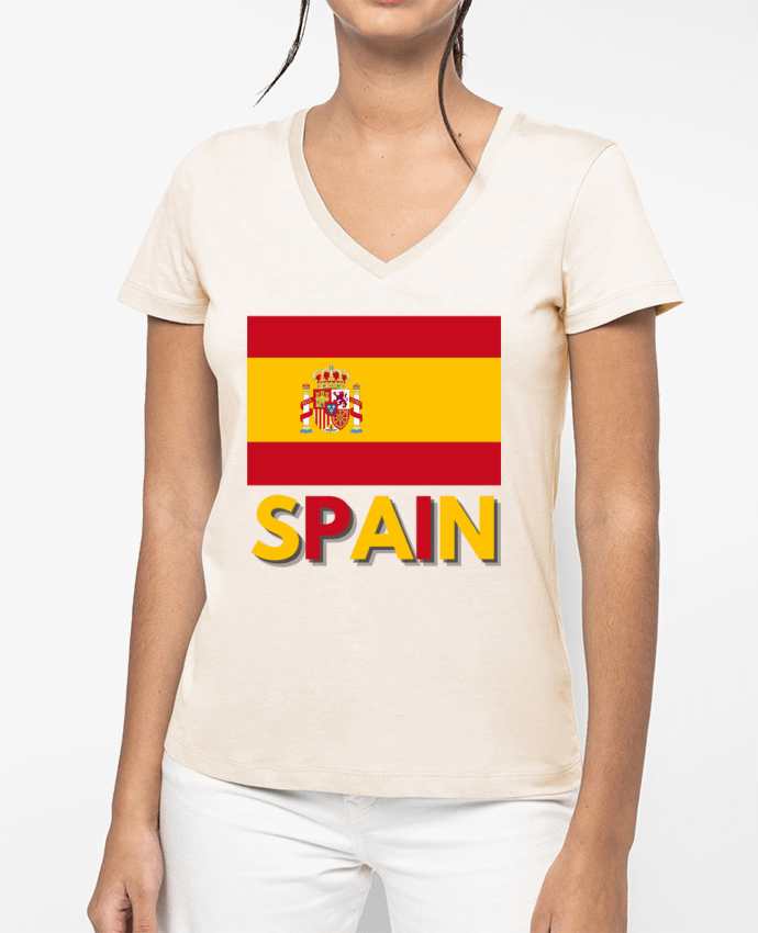 T-shirt femme col V Drapeau Espagne par Anastasia