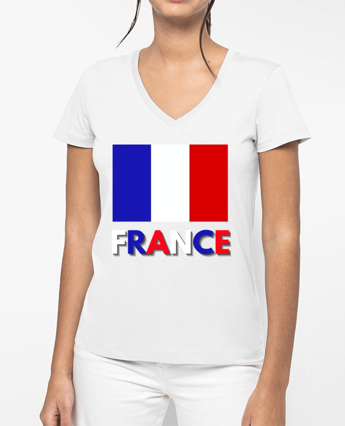 T-shirt femme col V Drapeau France par Anastasia