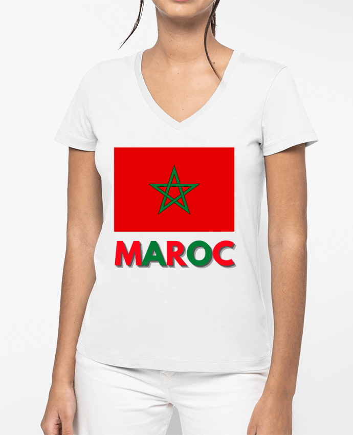 T-shirt femme col V Drapeau Maroc par Anastasia