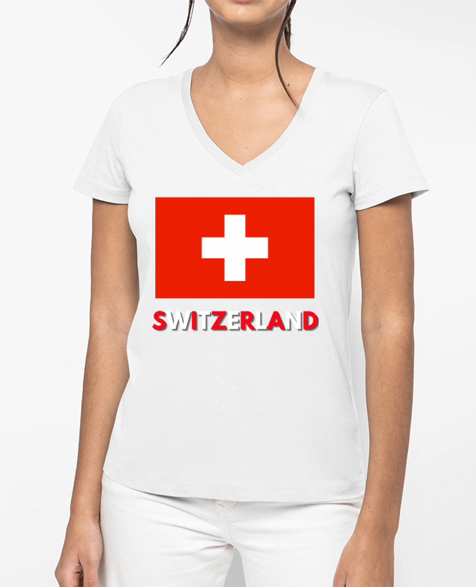 T-shirt femme col V Drapeau suisse par Anastasia