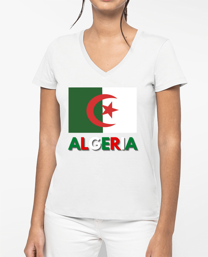 T-shirt femme col V Drapeau Algerie par Anastasia