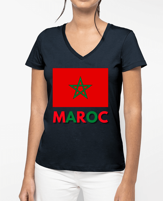 T-shirt femme col V Drapeau Maroc par Anastasia