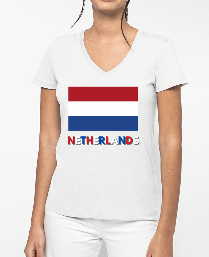 T-shirt femme col V Drapeau Pays Bas par Anastasia