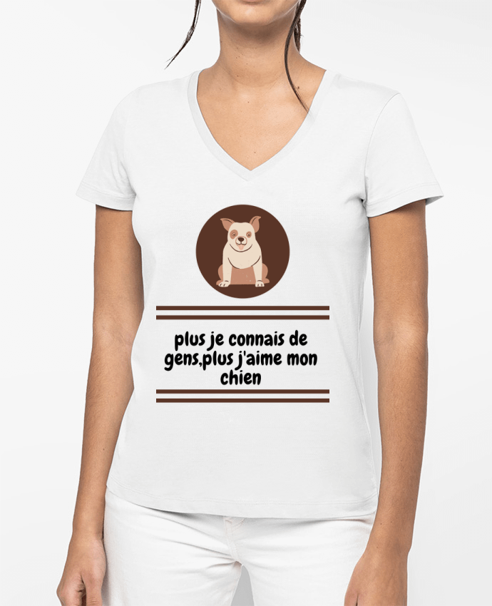 T-shirt femme col V J'aime mon chien par Anastasia