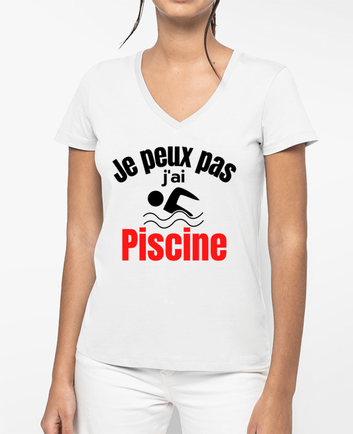 T-shirt femme col V Je peux pas,j'ai piscine par Anastasia