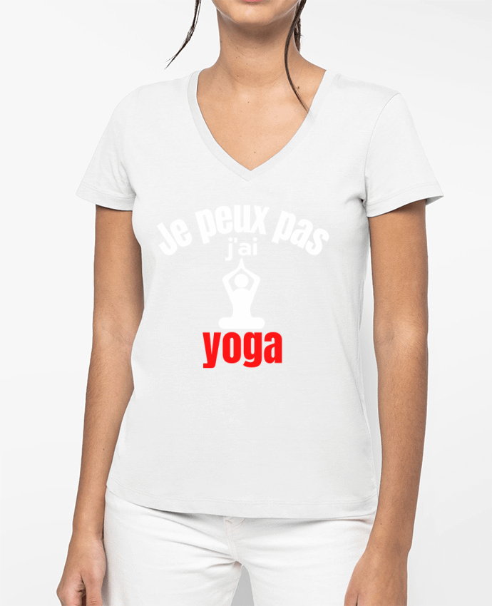 T-shirt femme col V Je peux pas,j'ai yoga par Anastasia