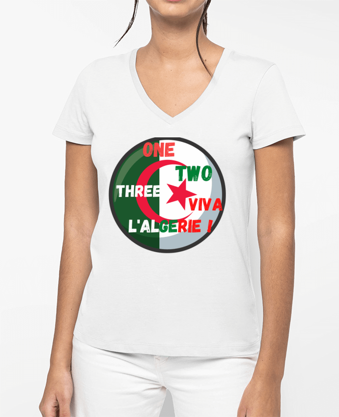 T-shirt femme col V one,two,three,viva l’Algérie par Anastasia