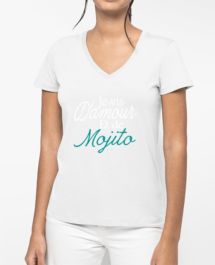 T-shirt femme col V Je vis d'amour et de Mojito par Ladies
