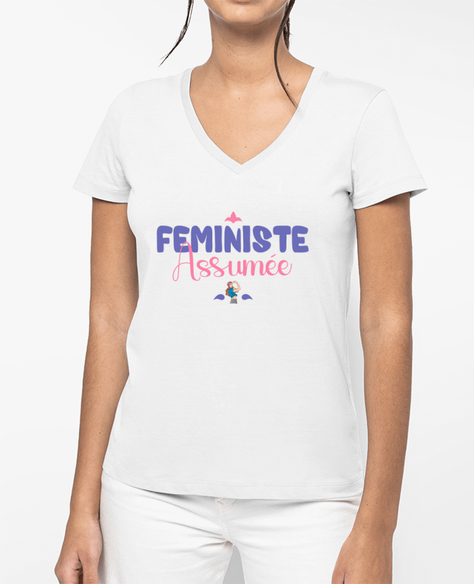 T-shirt femme col V feministe asumée ! par Ladies