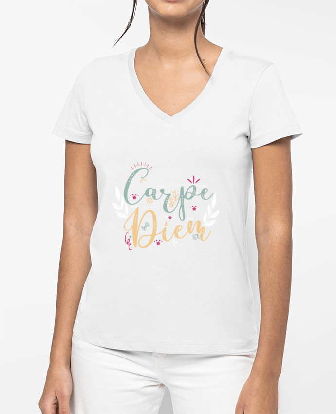 T-shirt femme col V Carpe Diem par Ladies