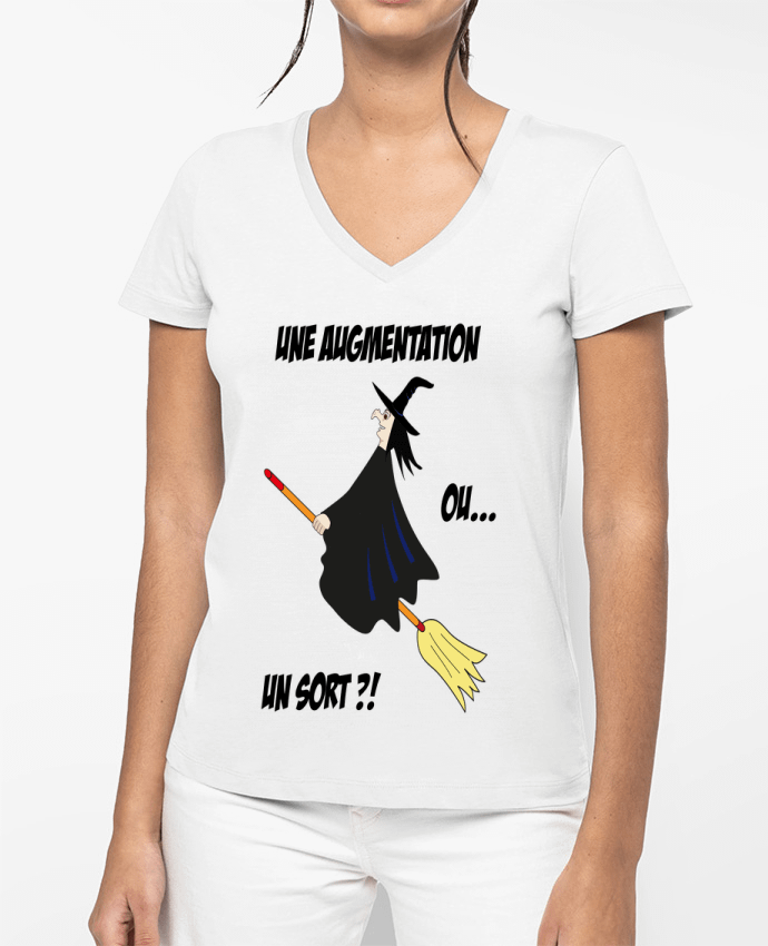 T-shirt femme col V SORCIERE HALLOWEEN WITCH TRAVAIL WORK AUGMENTATION SALARY INCREASE par          