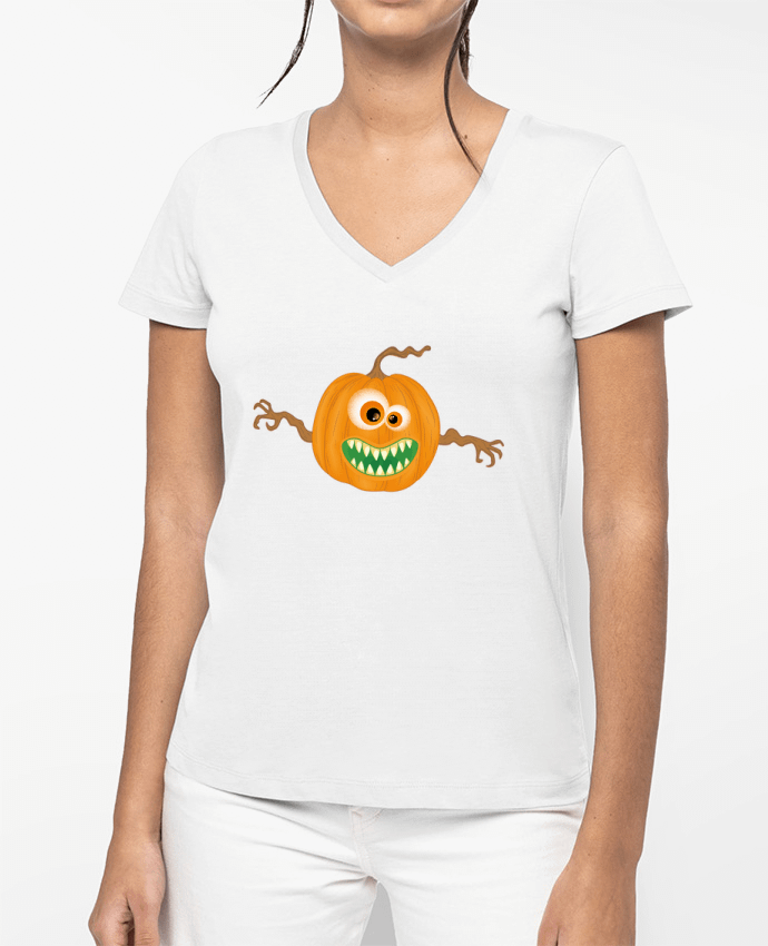 T-shirt femme col V Monstre citrouille halloween par Lumagayo