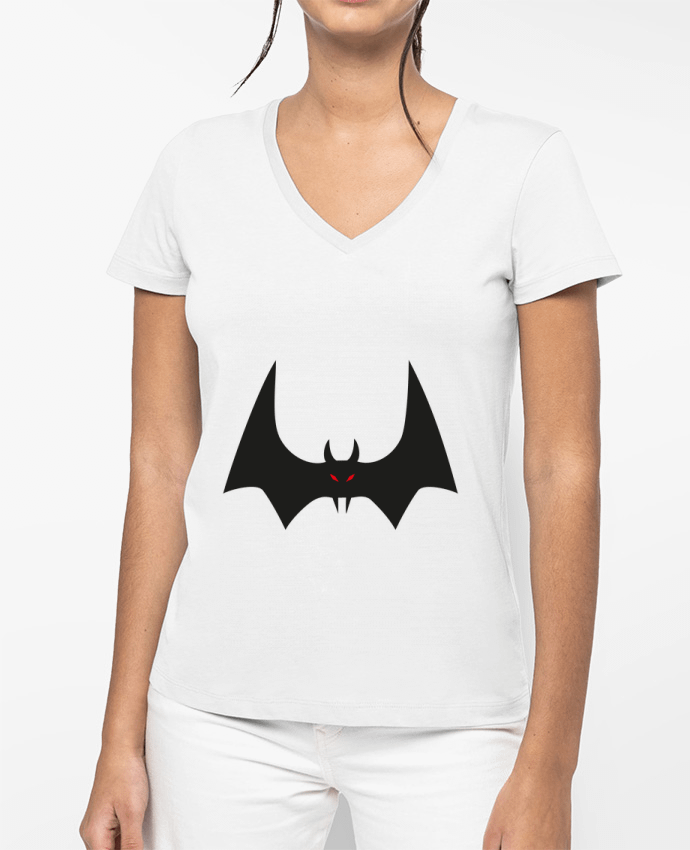 T-shirt femme col V CHAUVE-SOURIS BAT HALLOWEEN DARK PARTY HORROR FETE SOIREE par                   