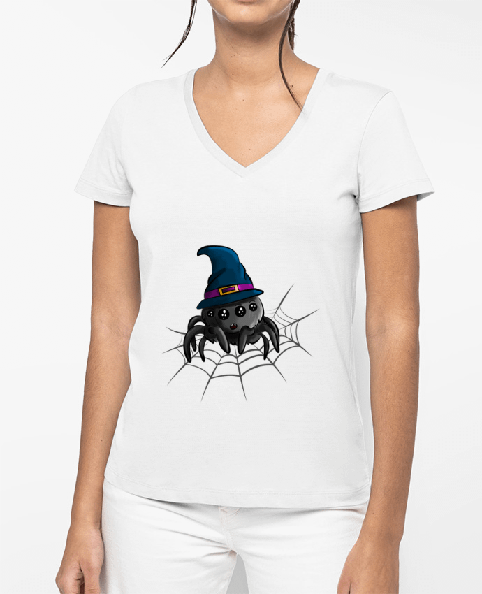 T-shirt femme col V Araignée halloween par GraphiCK-Kids