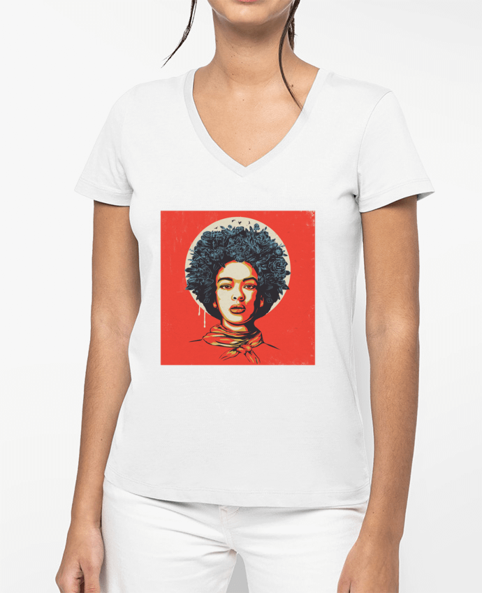 T-shirt femme col V Flower Power par Balàzs Solti