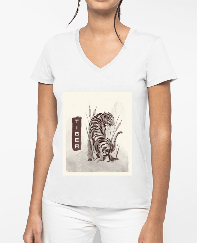 T-shirt femme col V Tiger par SilG