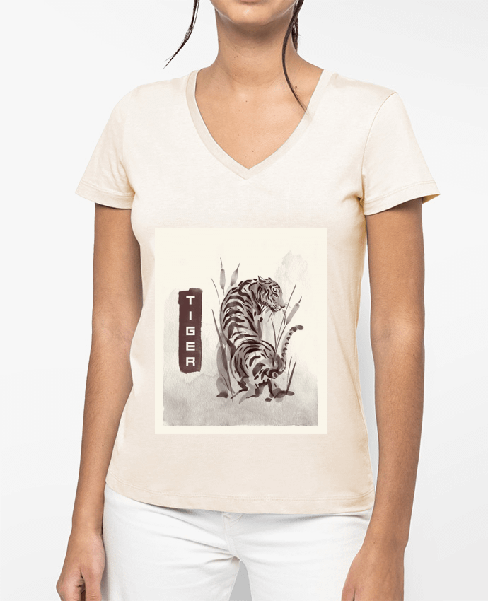 T-shirt femme col V Tiger par SilG