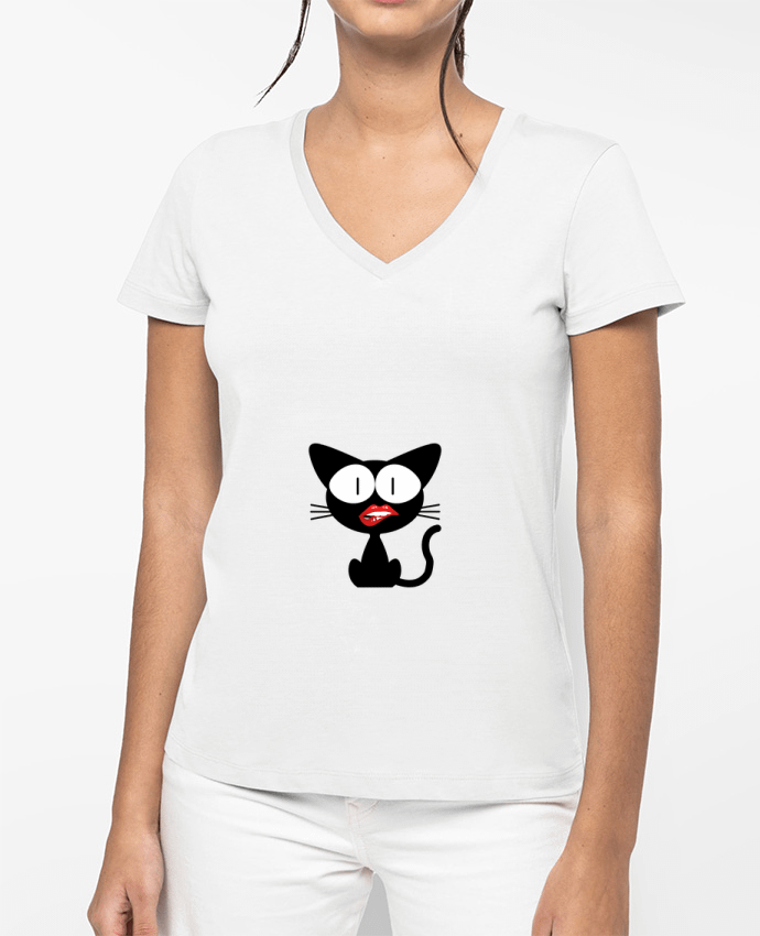 T-shirt femme col V Chat par Marina_alala